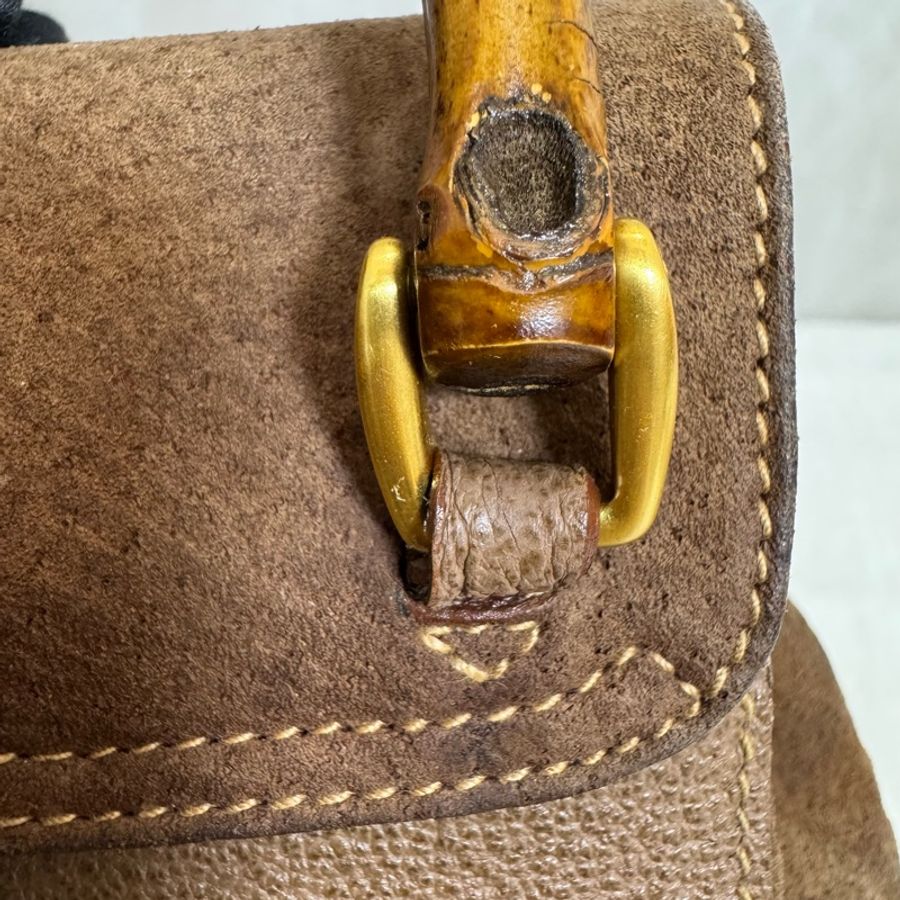 Gucci 竹子麂皮絨面咖後背包-16