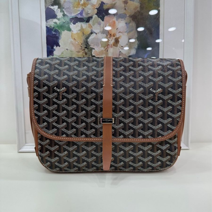 GOYARD戈雅Belvédère棕色Y字老花涂层帆布邮差包肩背包~短途出游必備~中號-1