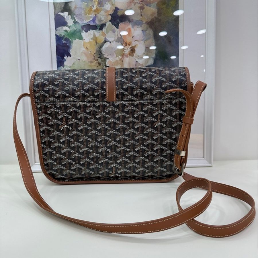 GOYARD戈雅Belvédère棕色Y字老花涂层帆布邮差包肩背包~短途出游必備~中號-2