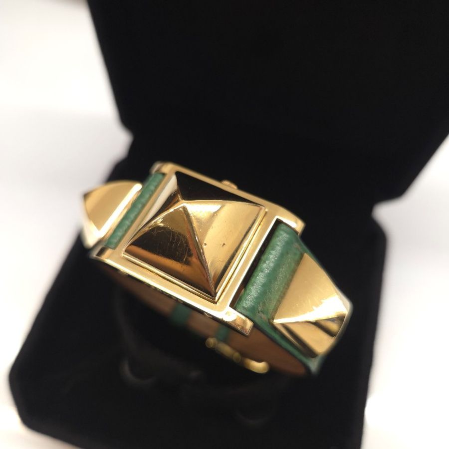 Hermès Medor 金字塔金釘 石英錶 二手-7