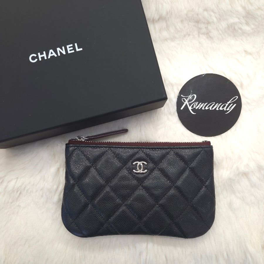 chanel 經典荔枝皮 一字零錢包 黑銀-0