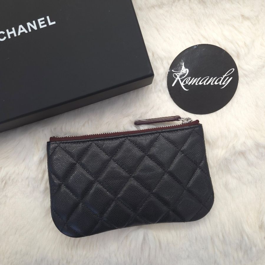 chanel 經典荔枝皮 一字零錢包 黑銀-1