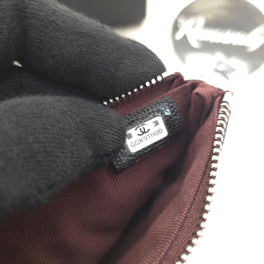 chanel 經典荔枝皮 一字零錢包 黑銀-6