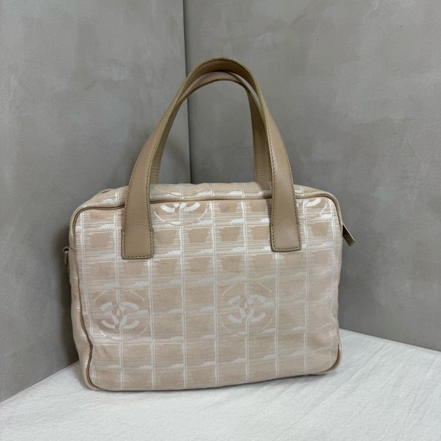 Chanel 奶茶色 尼龍拼皮革手提包-4