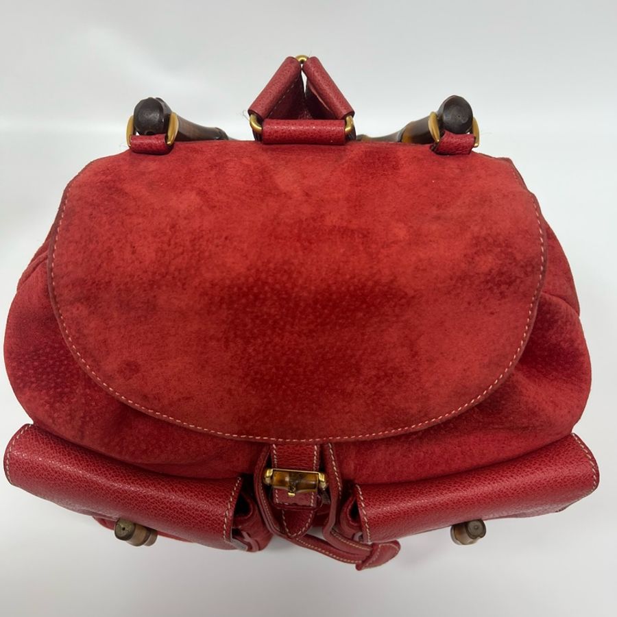 Gucci 竹子大絨面紅後背包-2