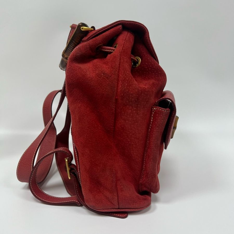 Gucci 竹子大絨面紅後背包-4