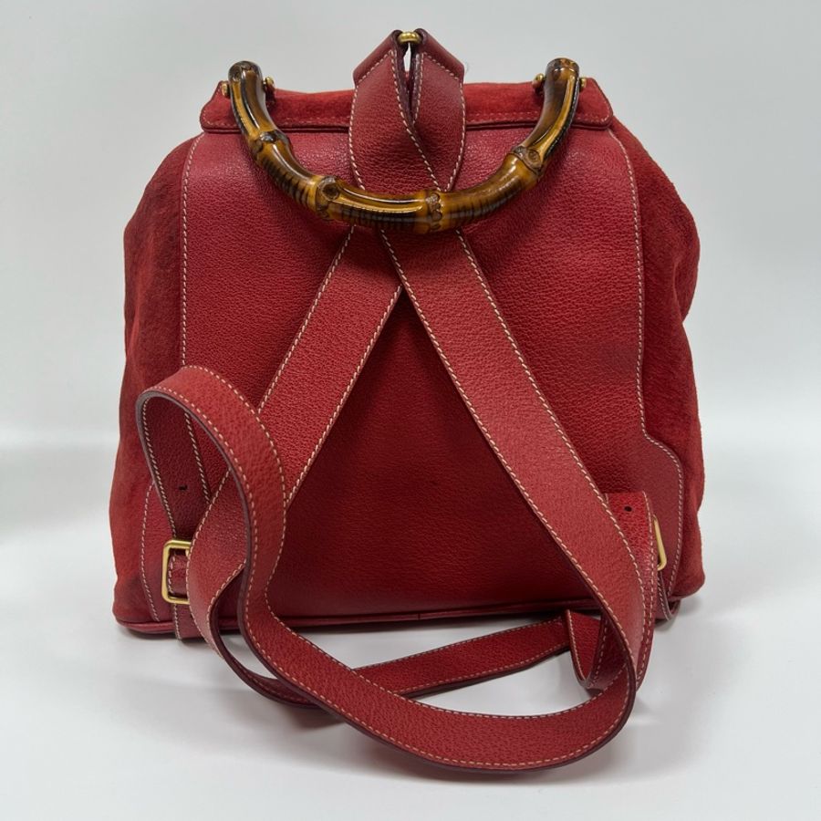 Gucci 竹子大絨面紅後背包-5