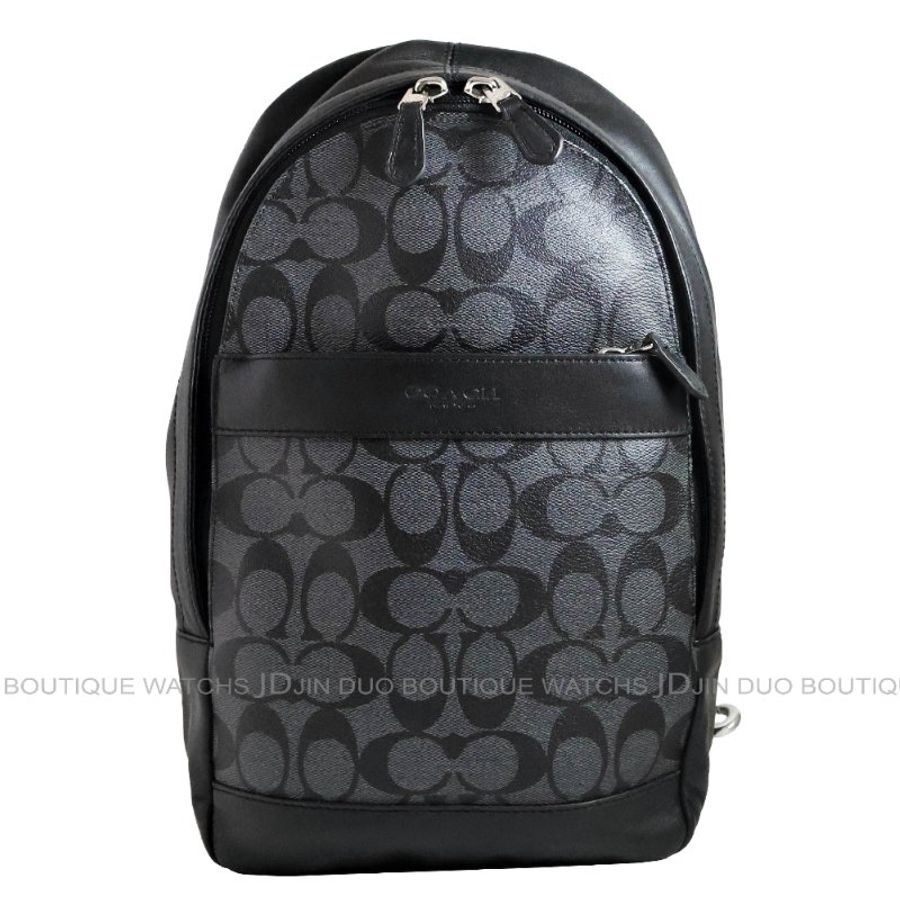 金鐸精品~2458 COACH CHARLES F54787 黑灰色C-LOGO字紋PVC帆布斜背胸口包 全新品-0