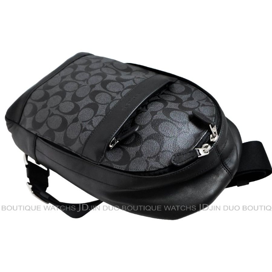 金鐸精品~2458 COACH CHARLES F54787 黑灰色C-LOGO字紋PVC帆布斜背胸口包 全新品-3