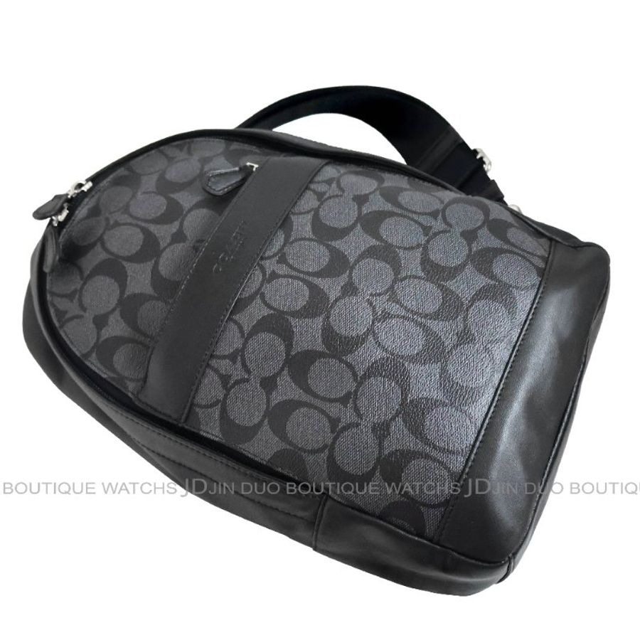 金鐸精品~2458 COACH CHARLES F54787 黑灰色C-LOGO字紋PVC帆布斜背胸口包 全新品-4