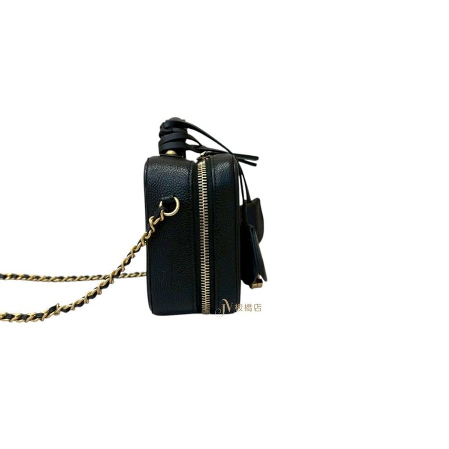 chanel 包包vanity case黑金粒紋牛皮大C logo化妝箱小號鏈包17cm-1