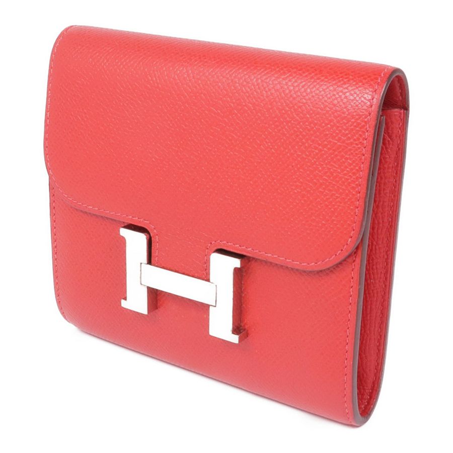 HERMES Epsom皮革Constance Wallet銀扣錢包Rouge Tomate-1