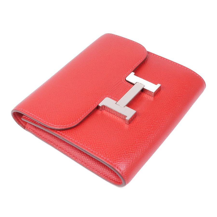 HERMES Epsom皮革Constance Wallet銀扣錢包Rouge Tomate-3