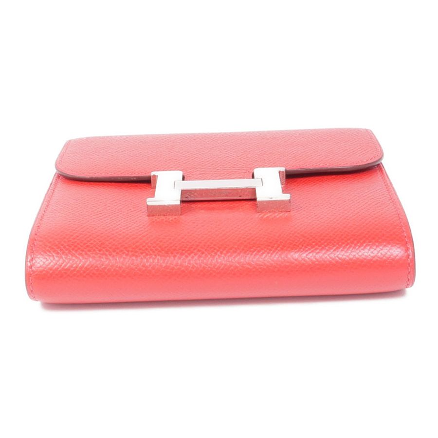 HERMES Epsom皮革Constance Wallet銀扣錢包Rouge Tomate-5