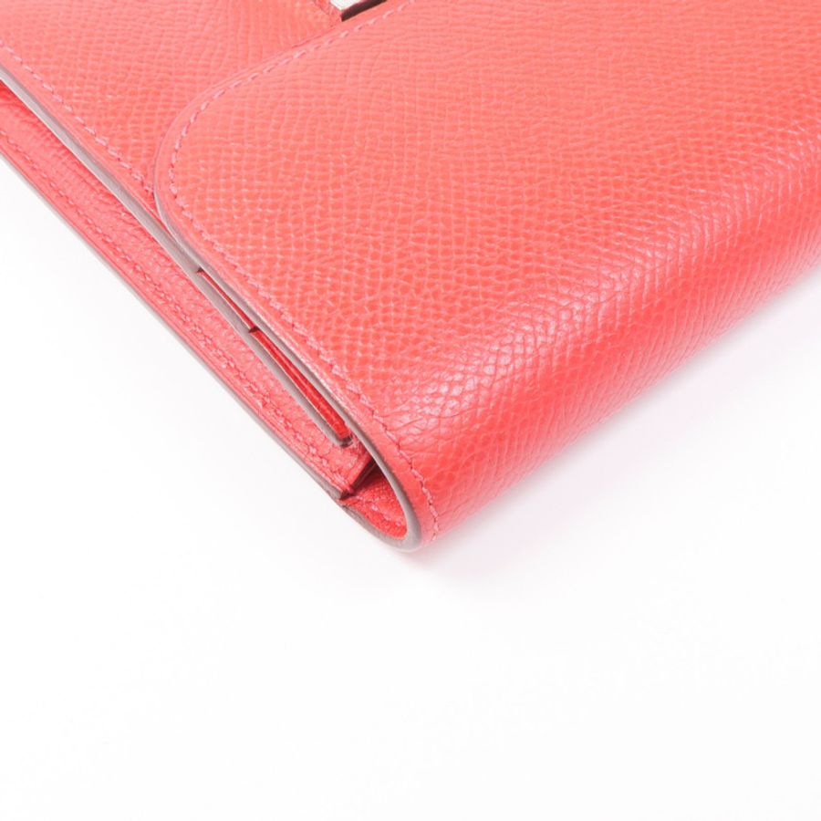 HERMES Epsom皮革Constance Wallet銀扣錢包Rouge Tomate-6