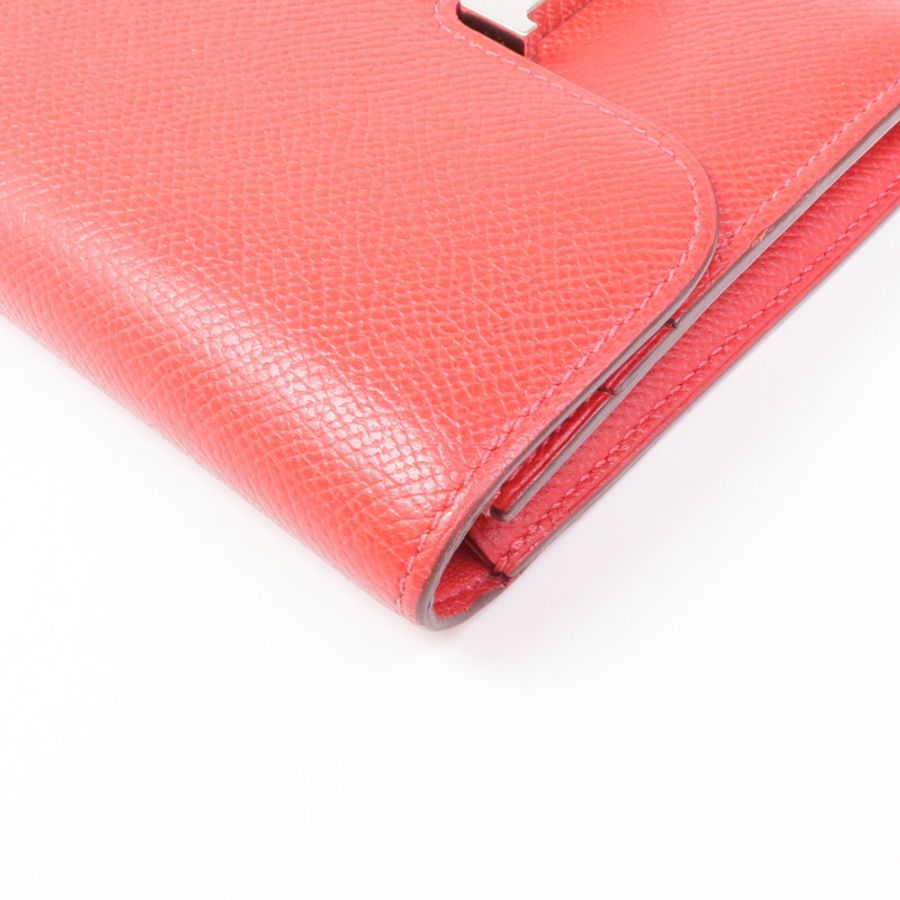HERMES Epsom皮革Constance Wallet銀扣錢包Rouge Tomate-7