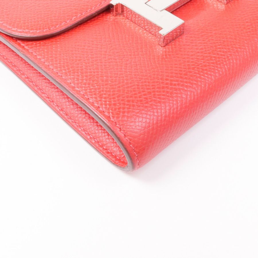 HERMES Epsom皮革Constance Wallet銀扣錢包Rouge Tomate-8