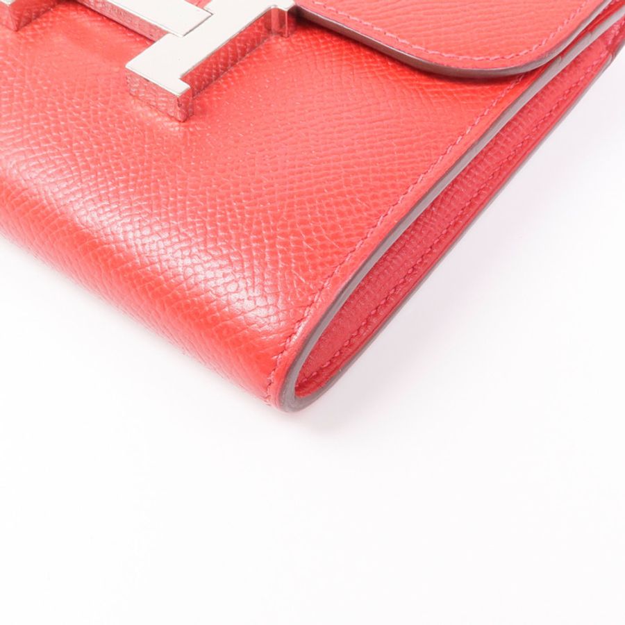HERMES Epsom皮革Constance Wallet銀扣錢包Rouge Tomate-9