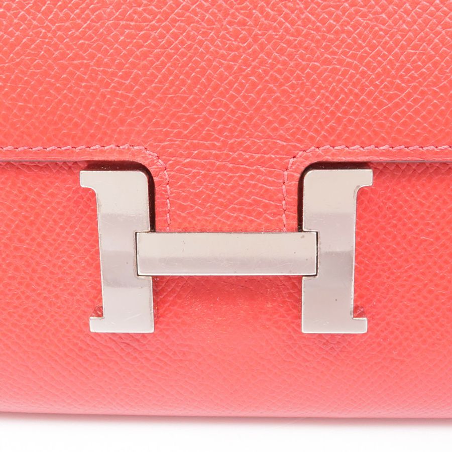 HERMES Epsom皮革Constance Wallet銀扣錢包Rouge Tomate-10