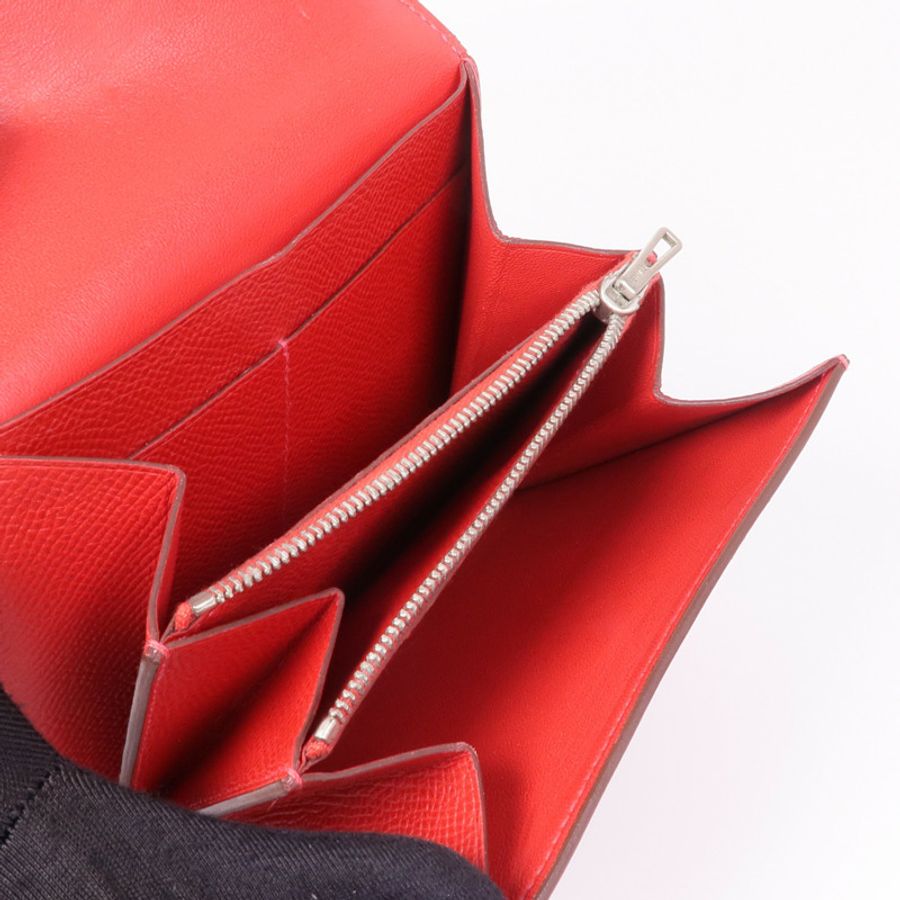 HERMES Epsom皮革Constance Wallet銀扣錢包Rouge Tomate-11