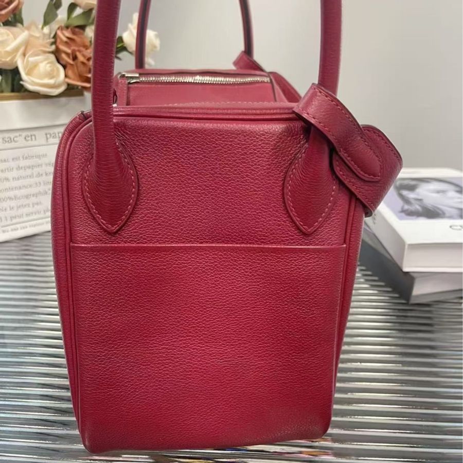 🌈Hermes❤️Lindy 30❤️紅色銀扣🌟98新🌟evercolor皮🌟-7