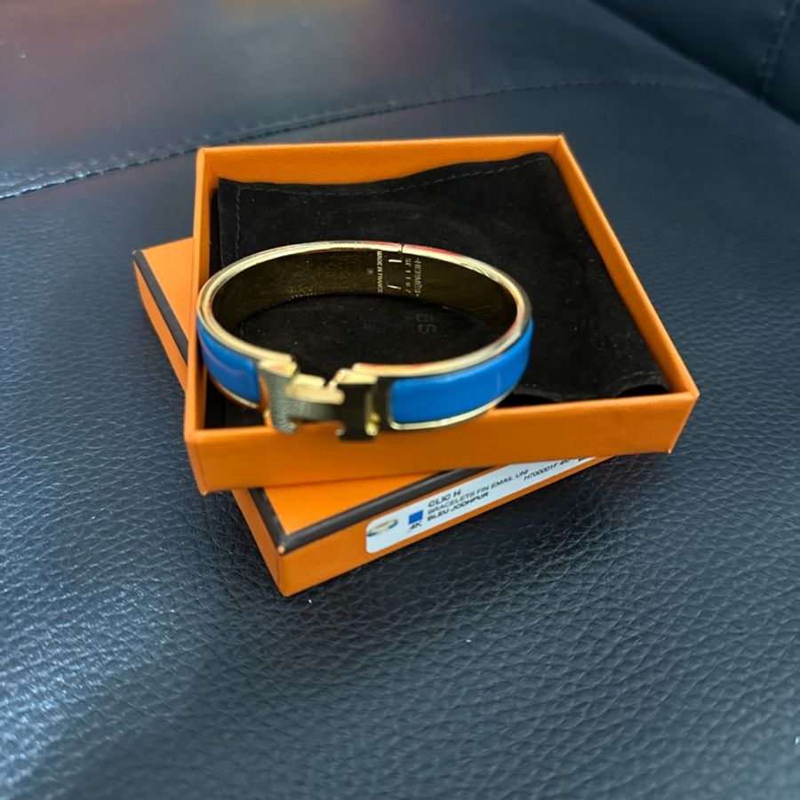 愛馬仕 Hermes ClicH 手環PM 經典Logo琺瑯手環 藍色配金-0