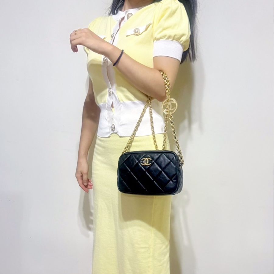 香奈兒 Chanel 黑金羊皮鎏金鍊相機包-2