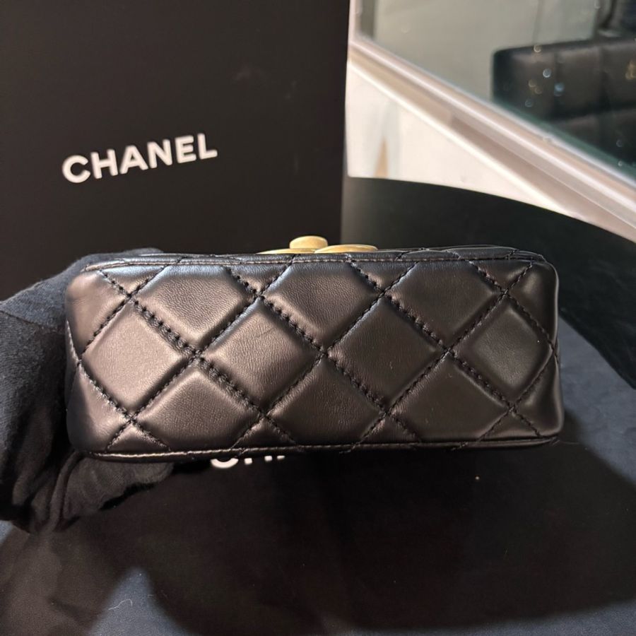 全網最低價🤩Chanel黑金24s大logo菱格紋方胖子斜挎單肩包-9
