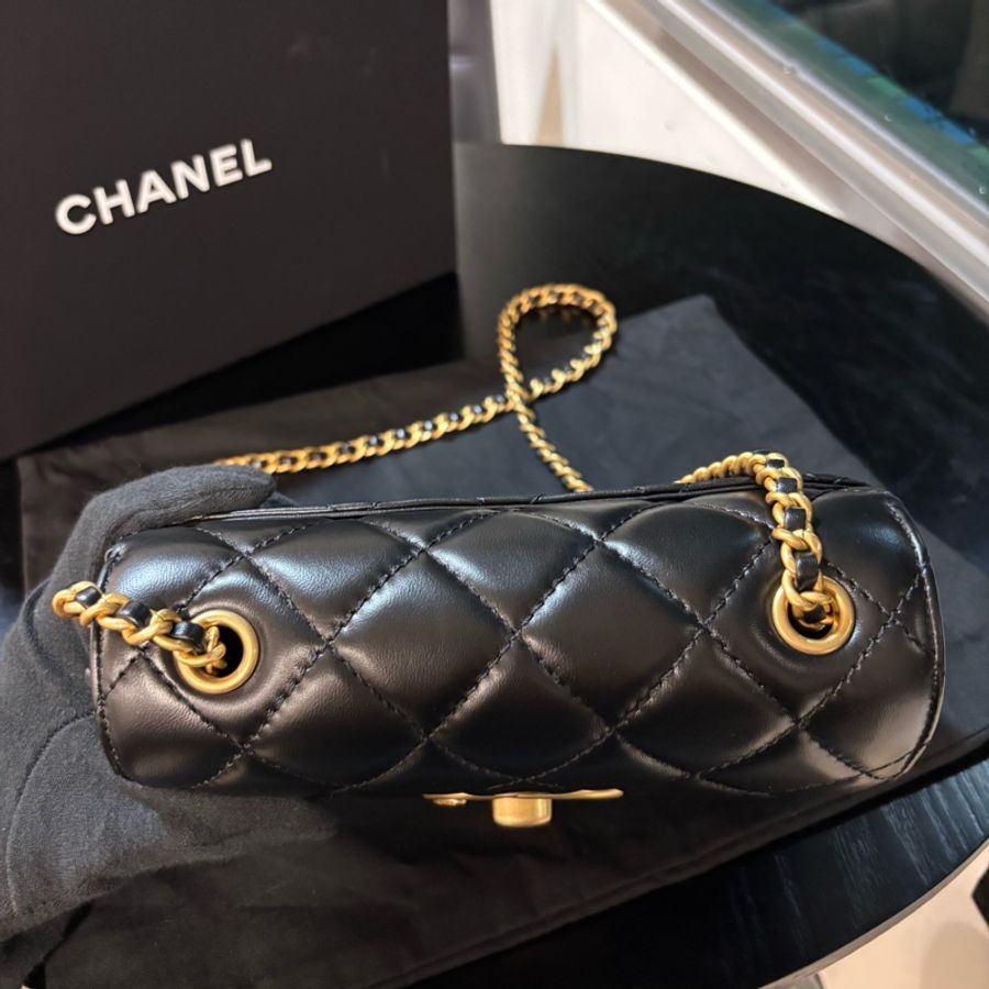 全網最低價🤩Chanel黑金24s大logo菱格紋方胖子斜挎單肩包-12
