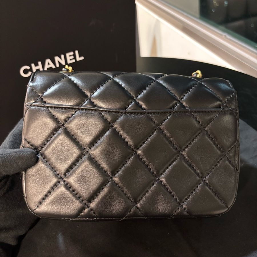 全網最低價🤩Chanel黑金24s大logo菱格紋方胖子斜挎單肩包-13