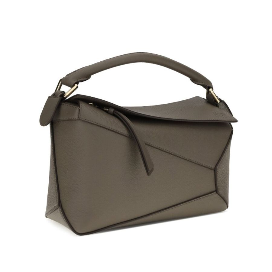 【LOEWE 羅威】Small Puzzle 小款 柔軟粒面小牛皮 拼圖包 幾何 拼接包 肩背包 Taupe 灰褐色-1