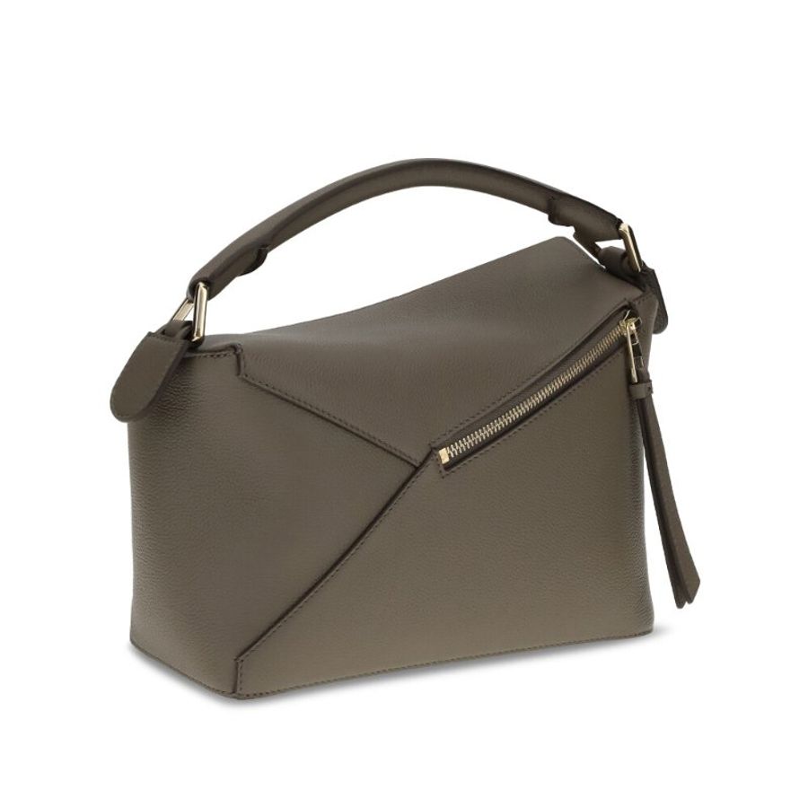 【LOEWE 羅威】Small Puzzle 小款 柔軟粒面小牛皮 拼圖包 幾何 拼接包 肩背包 Taupe 灰褐色-2