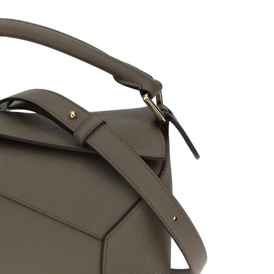 【LOEWE 羅威】Small Puzzle 小款 柔軟粒面小牛皮 拼圖包 幾何 拼接包 肩背包 Taupe 灰褐色-3