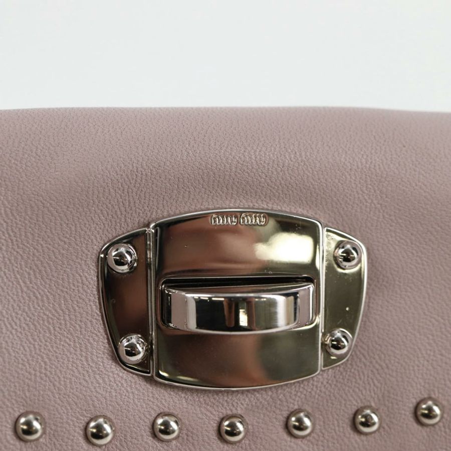 【日本直送】Miu Miu 鉚釘鏈單肩包 皮革 粉紅色 銀色 正品 130159V-19