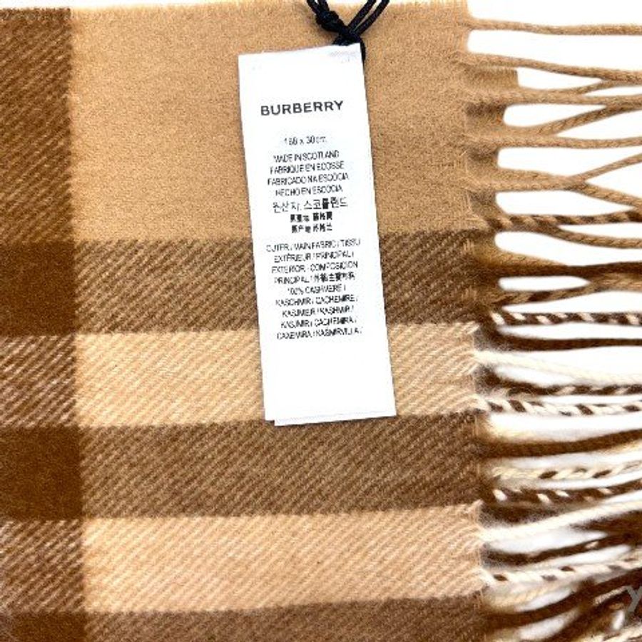 BURBERRY 喀什米爾山羊絨棕色格紋圍巾-4