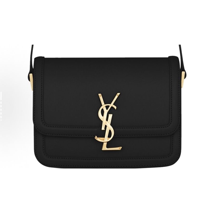 YSL Box 金標Logo 皮革 豆腐斜挎包 小號 女款 黑色-8