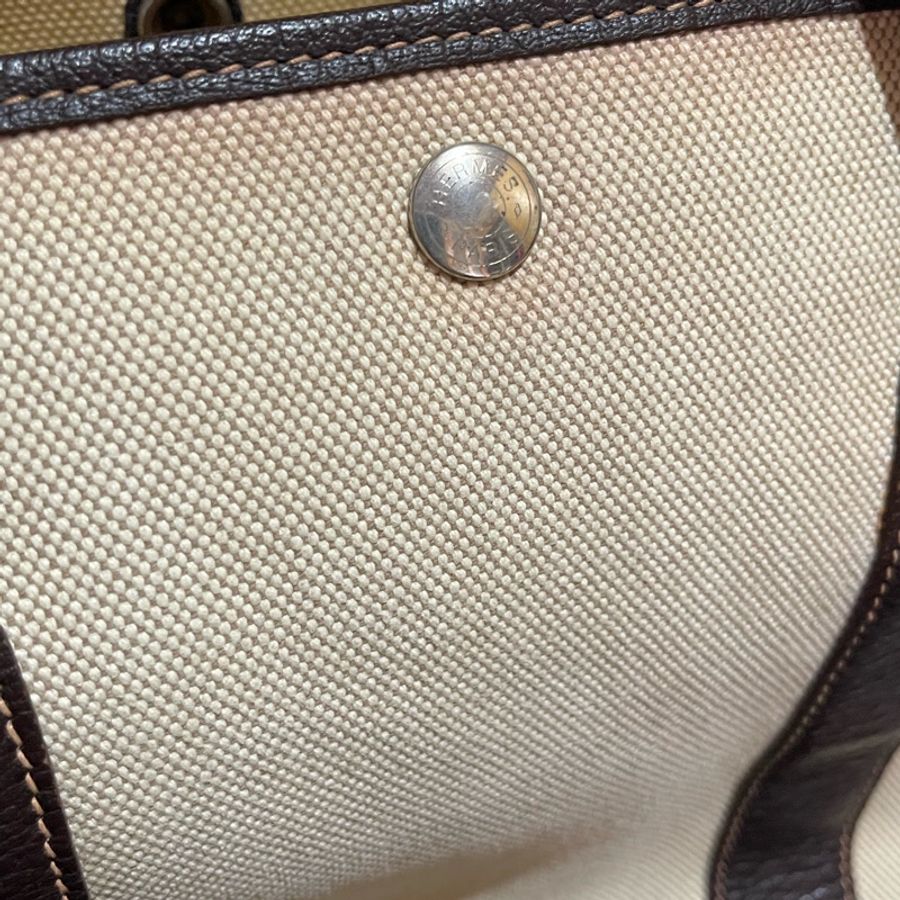 HERMES 口G刻 咖米白帆布 GARDEN PARTY #36-19