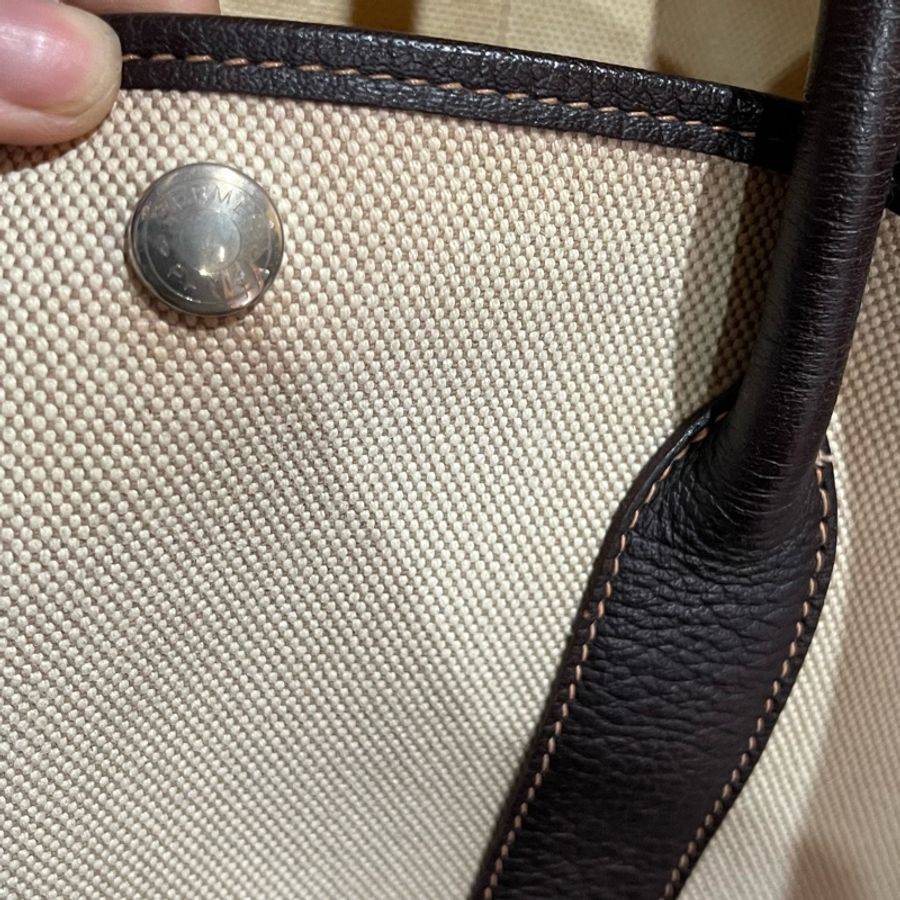 HERMES 口G刻 咖米白帆布 GARDEN PARTY #36-20