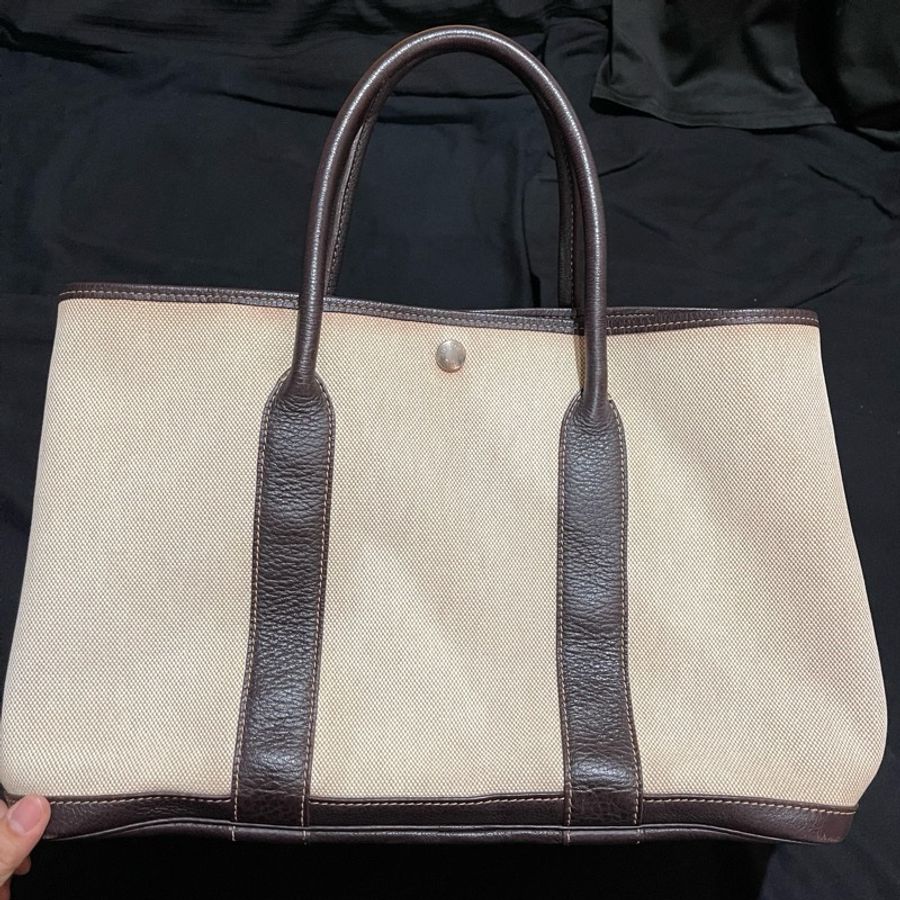 HERMES 口G刻 咖米白帆布 GARDEN PARTY #36-23