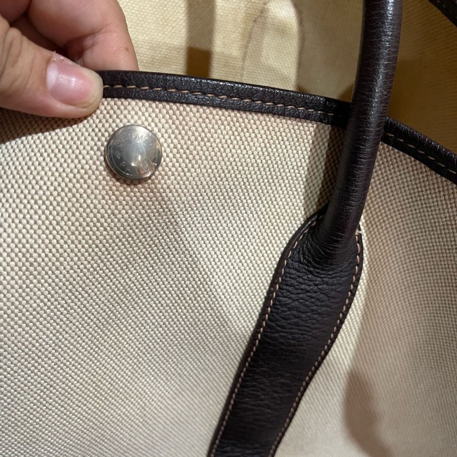 HERMES 口G刻 咖米白帆布 GARDEN PARTY #36-36