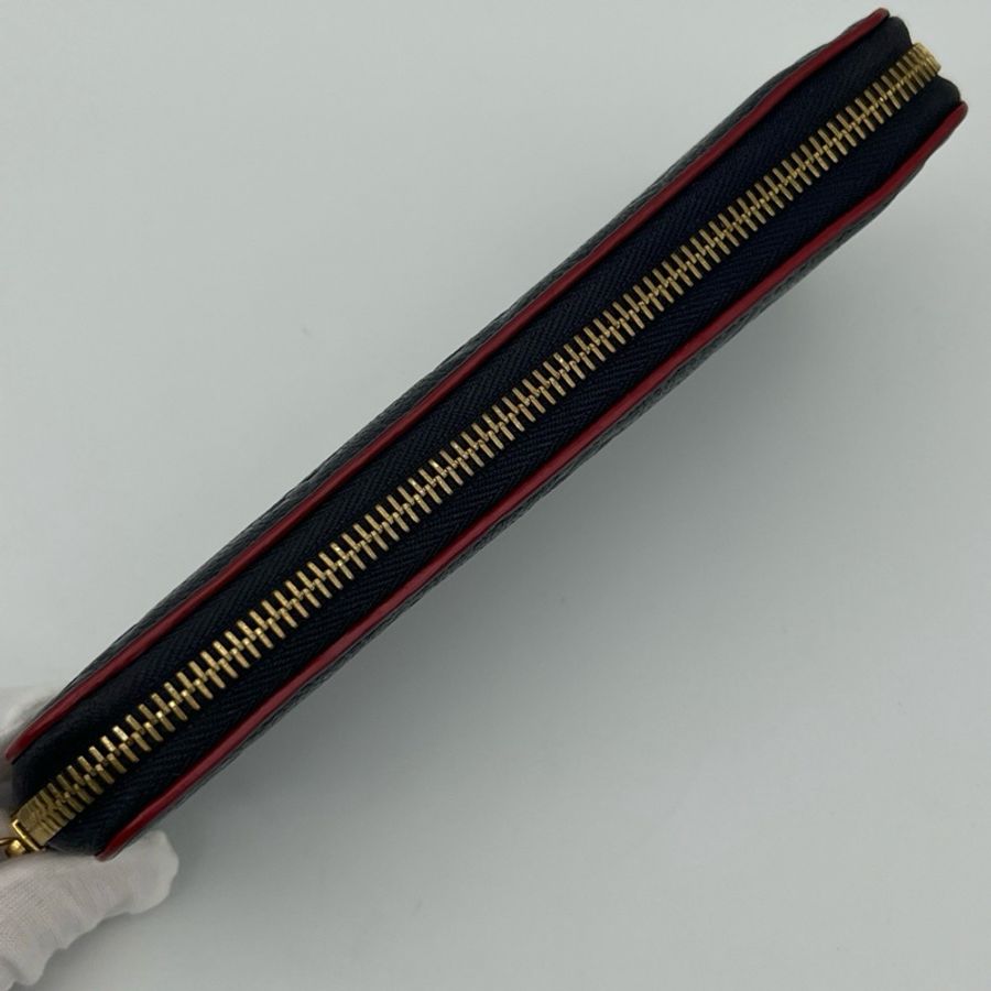 「JL精品代購」9新 LV全皮海軍藍老花壓紋拉鏈款長夾-6