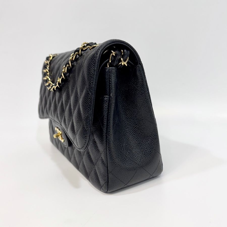 Chanel黑色金釦荔枝皮Jumbo coco30 A58600-1