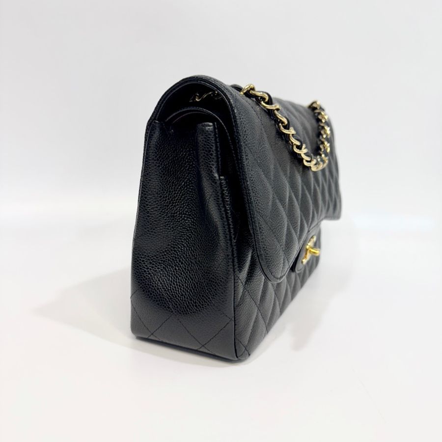 Chanel黑色金釦荔枝皮Jumbo coco30 A58600-2