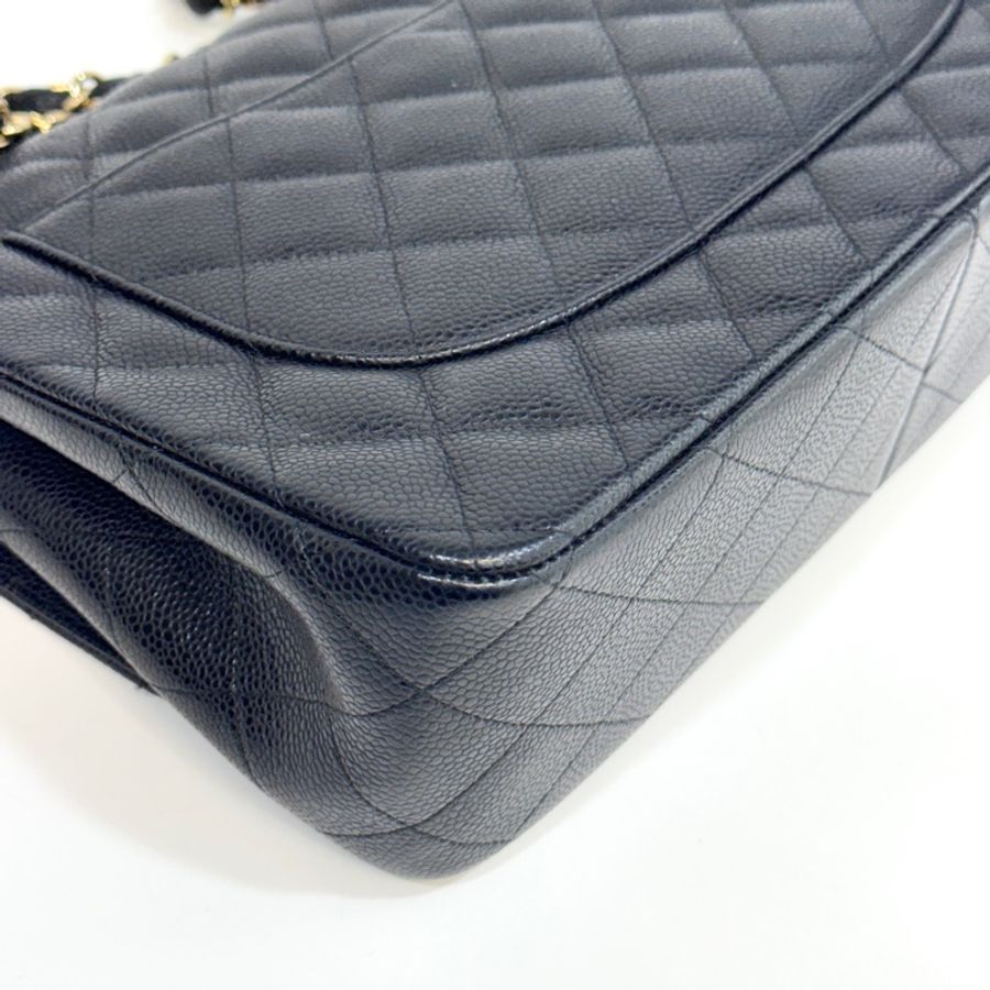 Chanel黑色金釦荔枝皮Jumbo coco30 A58600-13