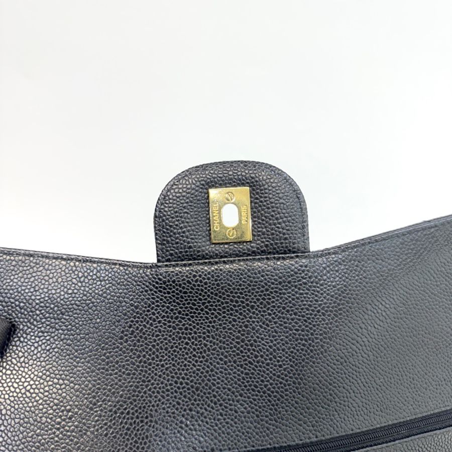 Chanel黑色金釦荔枝皮Jumbo coco30 A58600-14