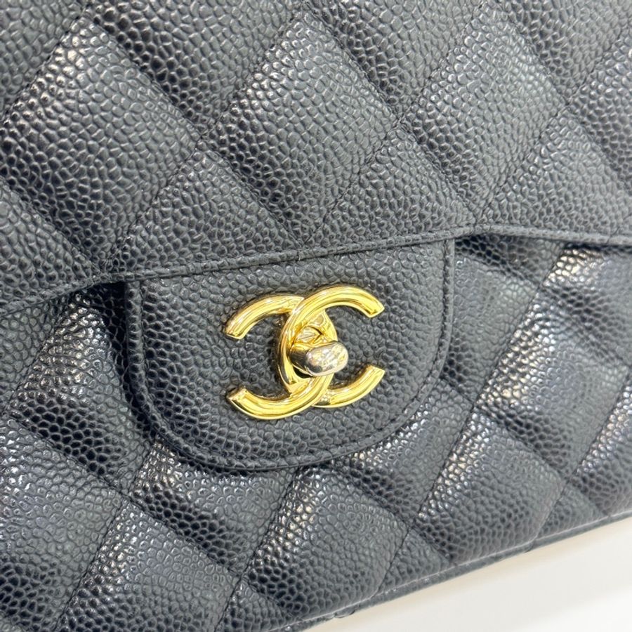 Chanel黑色金釦荔枝皮Jumbo coco30 A58600-17