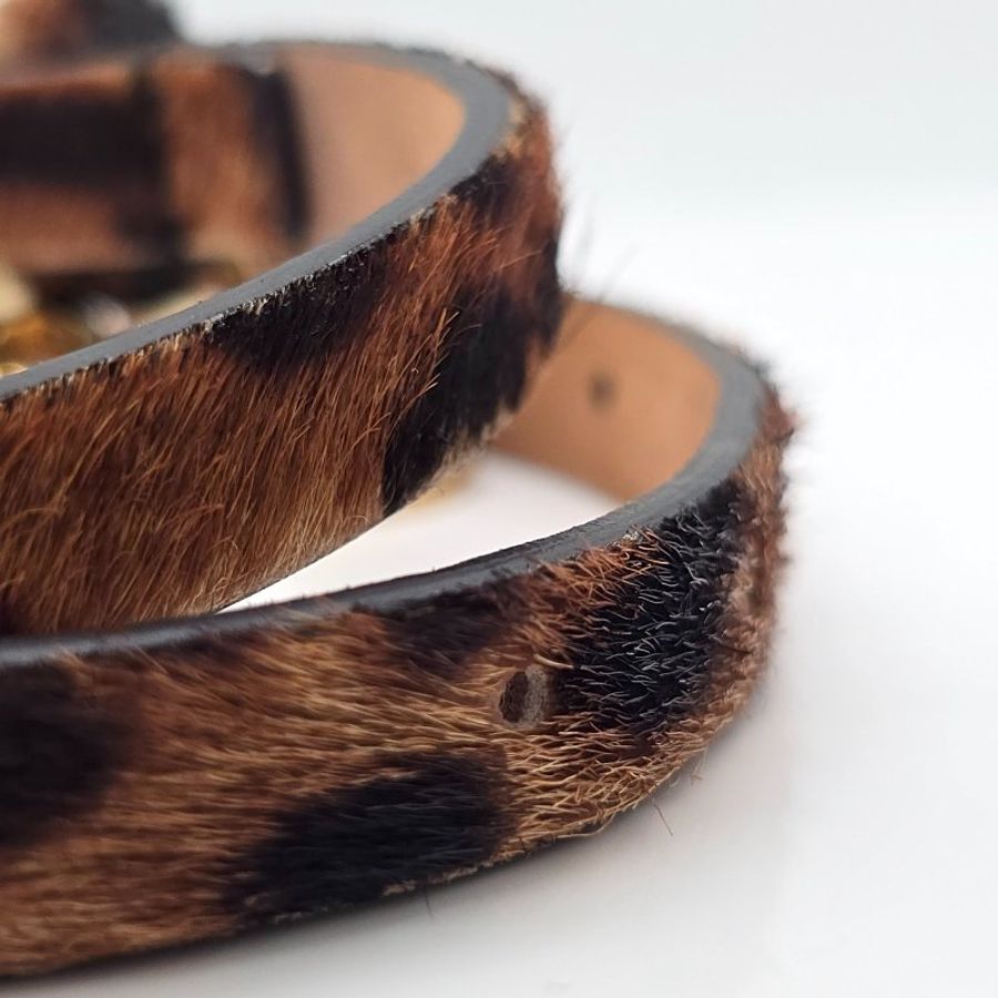 Alexander McQueen 馬毛 豹紋 骷髏頭 皮革 手環-3