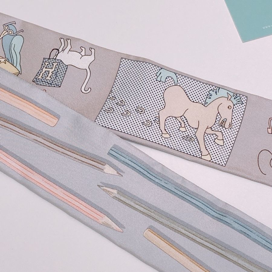 TW4345 Hermes 愛馬仕 絲巾 A Vos Crayons Et Carre Libre Twilly-5