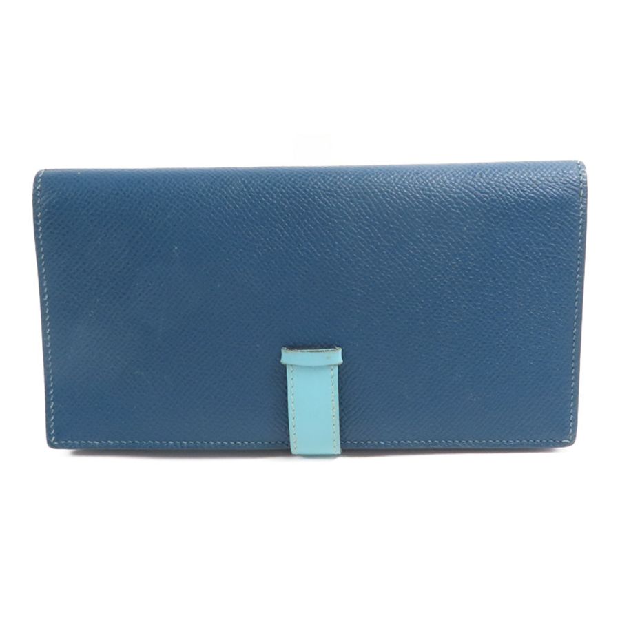HERMES 【激減優惠】Epson皮革Bearn Long Wallet銀扣長錢包Colvert/Bleu St Cyr-1