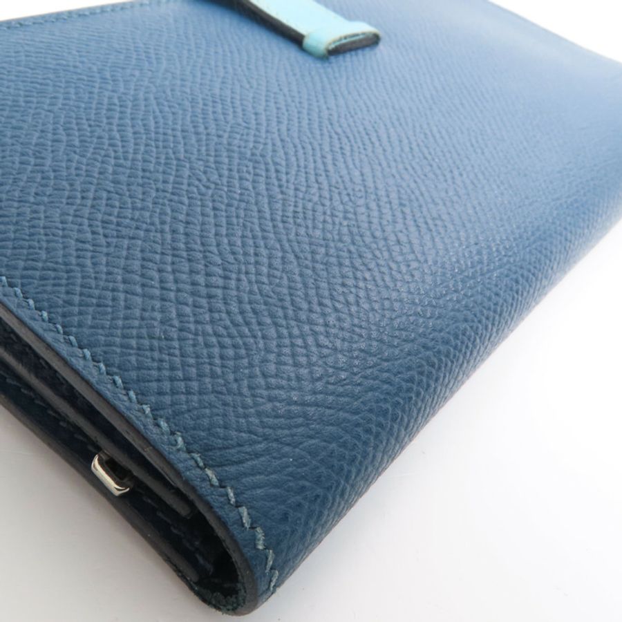 HERMES 【激減優惠】Epson皮革Bearn Long Wallet銀扣長錢包Colvert/Bleu St Cyr-8